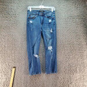 Judy Blue Jeans Womens 5/27 Blue Capri Fit Distressed Cotton Blend Denim